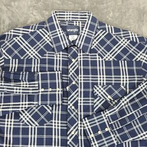 Wrangler Western Pearl Snap Shirt Mens 18-36 Tall Navy Plaid Workwear Casual